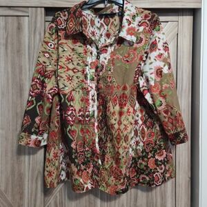 Susan Graver Multicolor Floral Blouse 3X